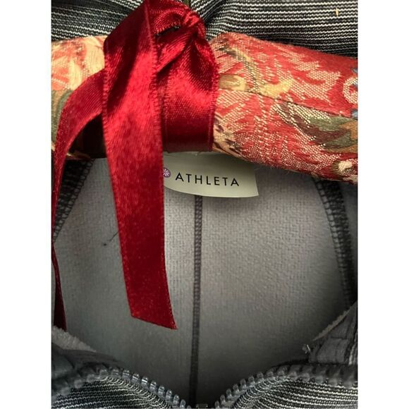 Athleta Women’s Navy Striped Full Zip Hoodie Sz M Pockets Long Sleeve Thumbholes - Picture 4 of 10